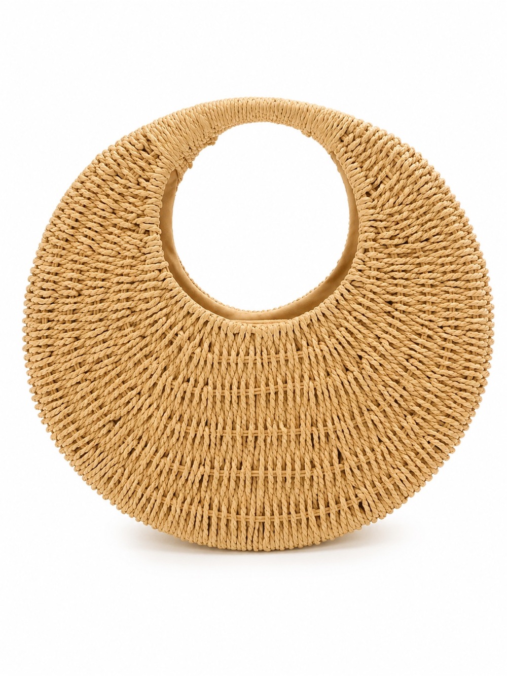 Woven Straw Circle Tote Bag in Natural